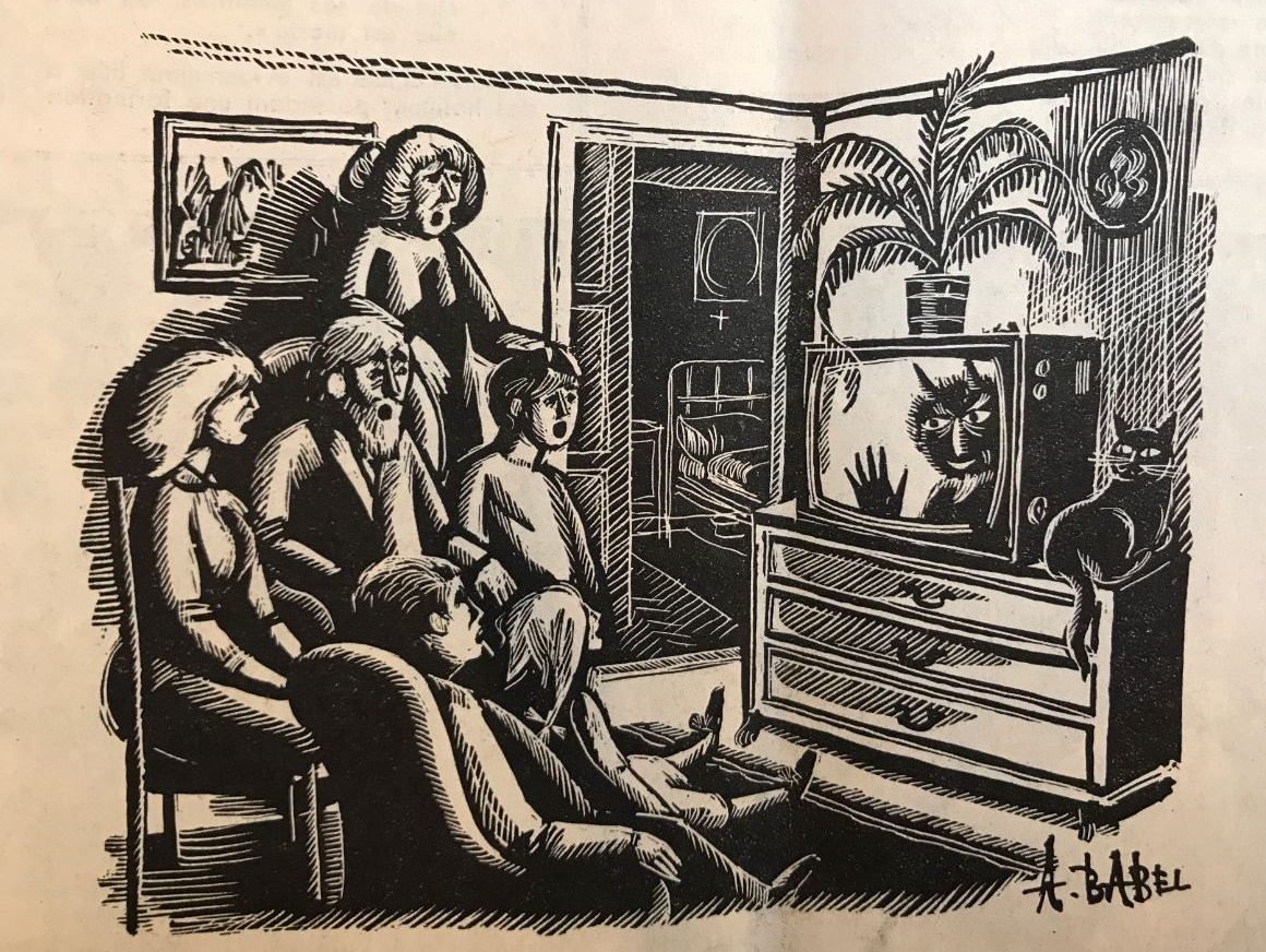 Le danger des médias de masse, caricature La vie protestante du 4 avril 1969 [Revue La vie protestante]