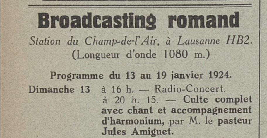 Annonce dans Le Radio du 12 janvier 1924. [RTS]
