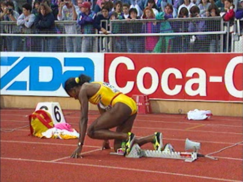 A Lausanne, Merlene Ottey remporte le 100 m. dames.