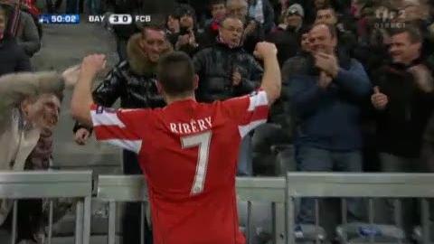 Football / Ligue des champions : Franck Ribéry porte le score à 3-0 pour le Bayern Munich contre le FC Bâle (49e).