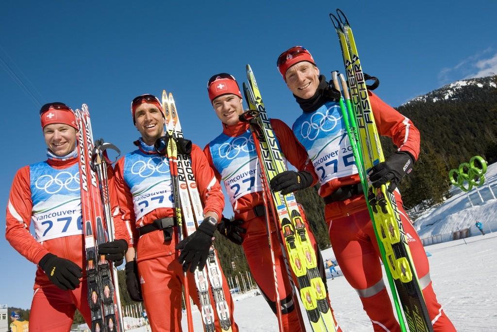 Toni Livers, Curdin Perl, Dario Cologna et Remo Fischer: un relais appelé à être performant. [Keystone - Alessandro Della Bella]