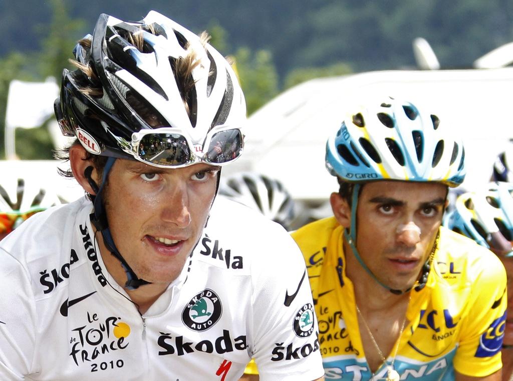 Une explication royale attendue entre Schleck et Contador. [KEYSTONE - GUILLAUME HORCAJUELO]