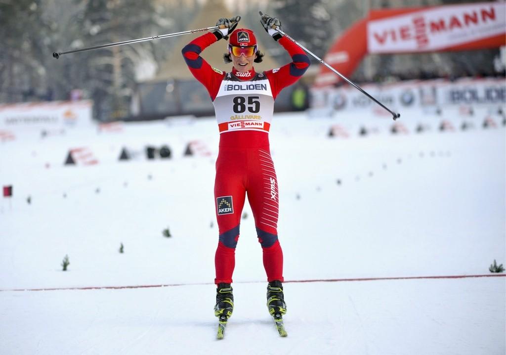 Marit Björgen fête son 38e succès en Coupe du monde. [Keystone - Fredrik Sandberg]