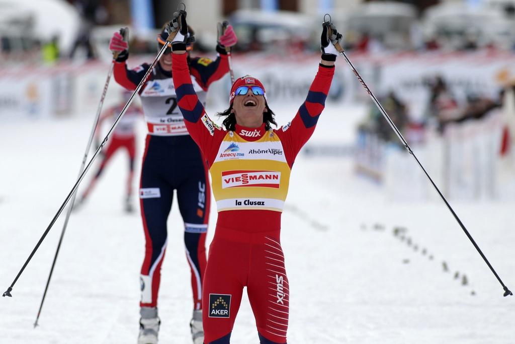 Bjoergen est toujours invaincue en Coupe du monde depuis mars. [KEYSTONE - Salvatore di Nolfi]