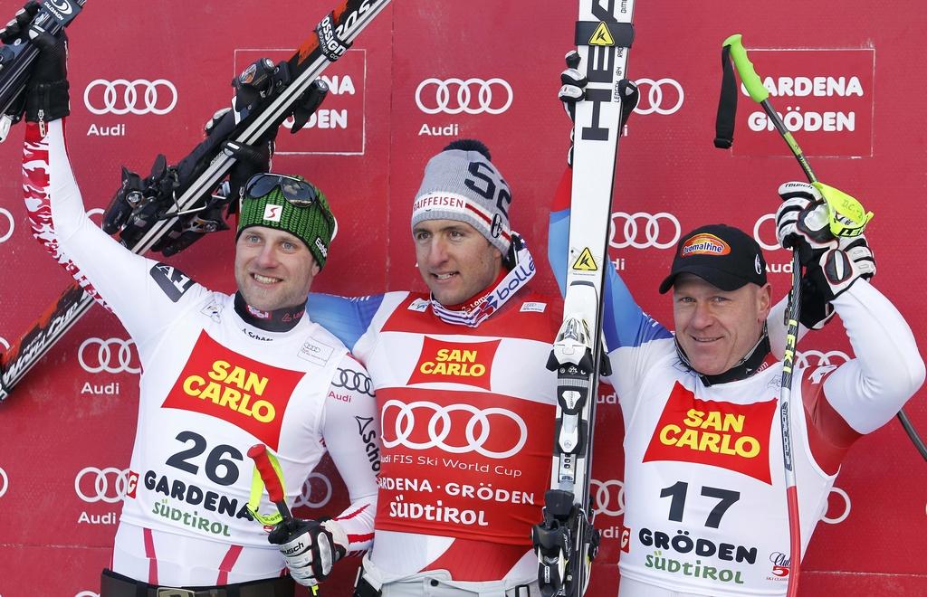 Podium surprenant à Val Gardena où Zurbriggen et Cuche ont brillé. [KEYSTONE - Marco Trovati]