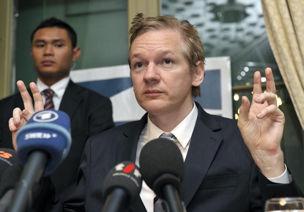 Julian Assange a donné une conférence de presse au Club suisse de la presse à Genève sur les Etats-Unis et les droits humains. [Martial Trezzini]