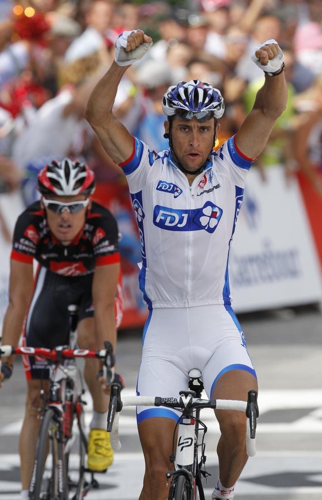 Sandy Casar signe la 3e victoire française sur le Tour 2010. [KEYSTONE - Laurent Rebours]