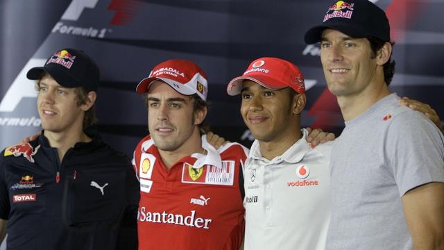 Vettel, Alonso, Hamilton et Webber. Seul l'un d'entre eux aura le sourire dimanche soir. [Kamran Jebreili]