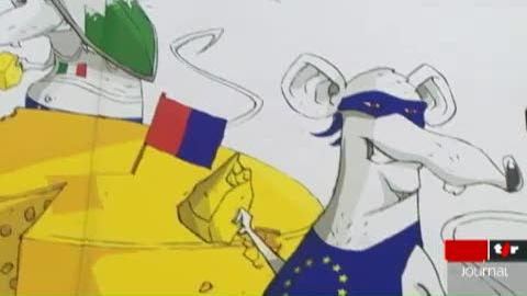 La polémique enfle au Tessin autour des affiches montrant trois rats roumains et italiens dévorant un fromage