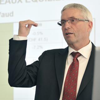 Jean-Claude Mermoud, lors d'une conférence de presse en mai 2011. [Dominic Favre]