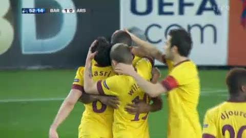 Football / Ligue des Champions (1/8 retour) : Barcelone – Arsenal (1-1) Autogoal de Busquets sur un corner de Nasri