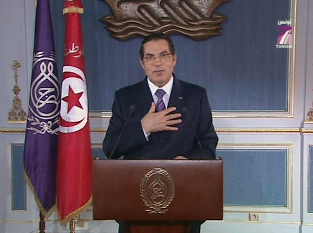 Zine El Abidine Ben Ali lors de son discours du 13 janvier. [Keystone - AP Photo / Channel 7 Tunisia]