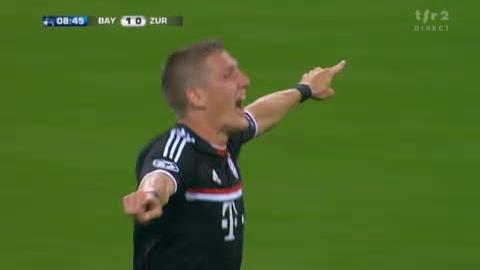 Football/Ligue des champions (qualifications): 1-0 pour le Bayern grâce à une tête de Schweinsteiger au 2e poteau à la 8e minute. Dur, dur pour Zurich.