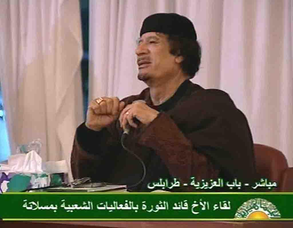 Mouammar Kadhafi jubilait mardi soir à la télévision, en évoquant l'avancée de ses troupes vers Benghazi.
