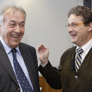 Les PDC René Imoberdorf (à gauche) et Jean-René Fournier, en tête du premier tour de l'élection au Conseil des Etats en Valais, pourraient être élus tacitement. [KEYSTONE - Laurent Gillieron]