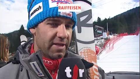 Ski alpin / Mondiaux de Garmisch: descente. Le champion olympique Didier Défago, blessé, était là. Le Valaisan à l'interview