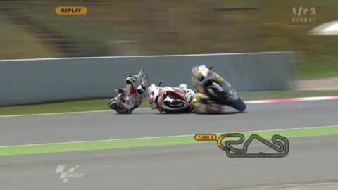 Motocylisme / GP de Catalogne (moto2): 3e tour. Terrible accrochage entre Thomas Lüthi et Takahashi.