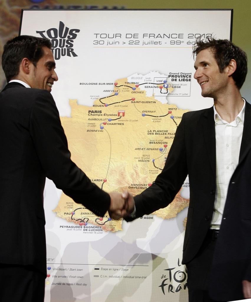 Alberto Contador et Frank Schleck, deux des grands animateurs du Tour 2011. [KEYSTONE - Laurent Cipriani]