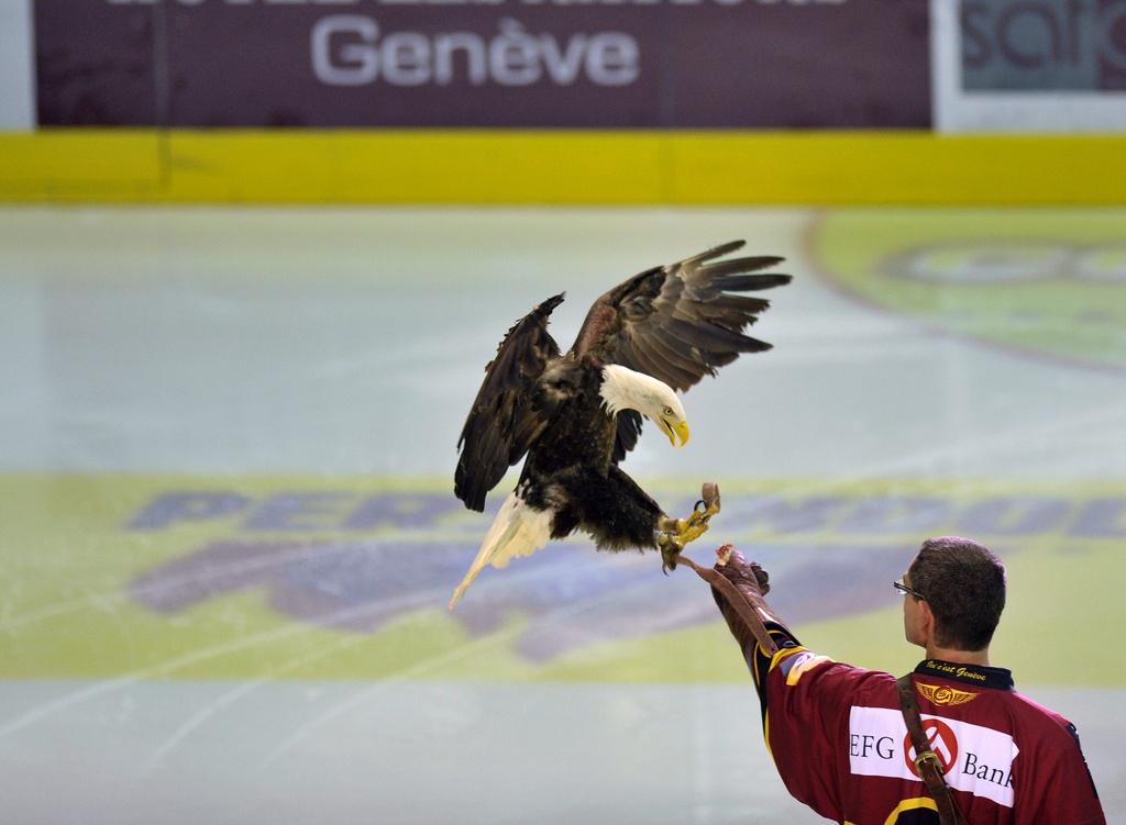 La mascotte du GSHC Sherkan n'a pas porté chance aux Genevois. [KEYSTONE - Martial Trezzini]