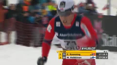 Ski nordique / Mondiaux d'Oslo (Holmenkollen): au km 2,2, Eldar Roenning (NOR) était en tête. Au km 7, il est toujours en tête