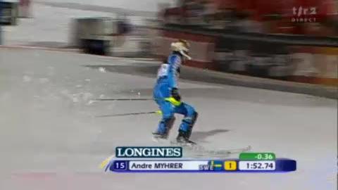 Ski alpin / slalom de Zagreb (CRO): la 2e manche en nocturne d'Andre Myhrer. Le Suédois surprend tout le monde. Avec le 4e chrono de chaque manche, il l'emporte