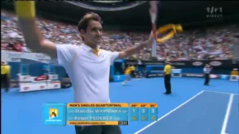 Tennis / Open d'Australie: Dernier jeu du match. Un Federer quasi parfait bat facilement un Wawrinka timoré 6-1 6-3 6-3.