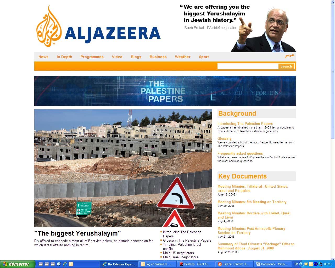 La chaîne de télévision Al-Jazira parle de "la plus importante fuite dans l'histoire du conflit israélo-palestinien". [aljazeera.net]