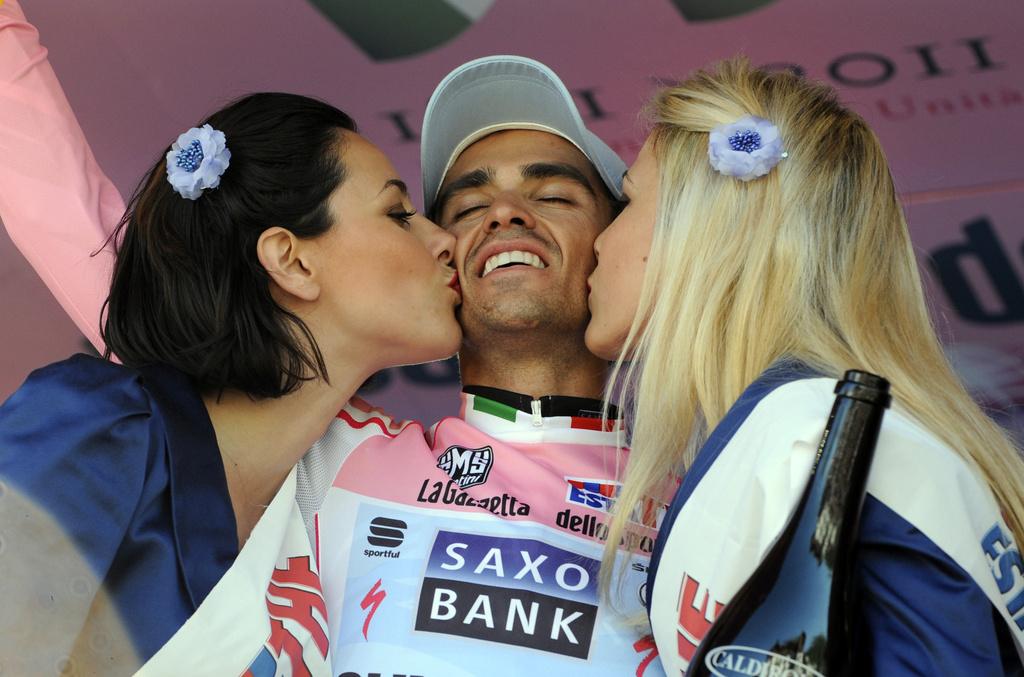 Contador n'est plus qu'à 26 km du sacre, à l'issue du chrono de dimanche à Milan. [KEYSTONE - Giovanni Auletta]