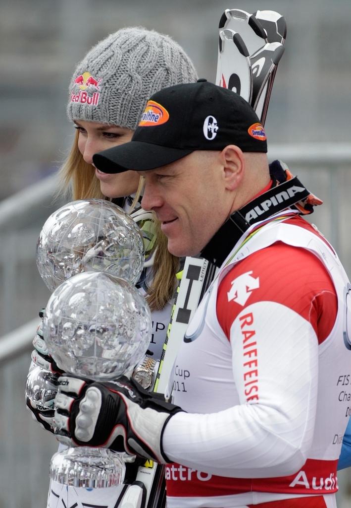 Didier Cuche et Lindsey Vonn ont doublé les Globes de la descente et du super-G. [Arno Balzarini]