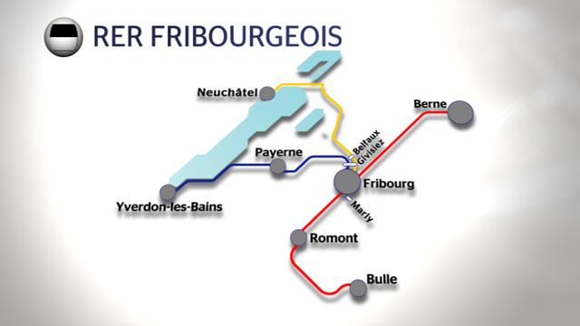 Le futur parcours du RER fribourgeois.