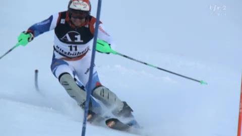 Ski alpin / Slalom de Kizbühel. Sylvan Zurbriggen contrôle en deuxième manche et pour assurer un podium en combiné.