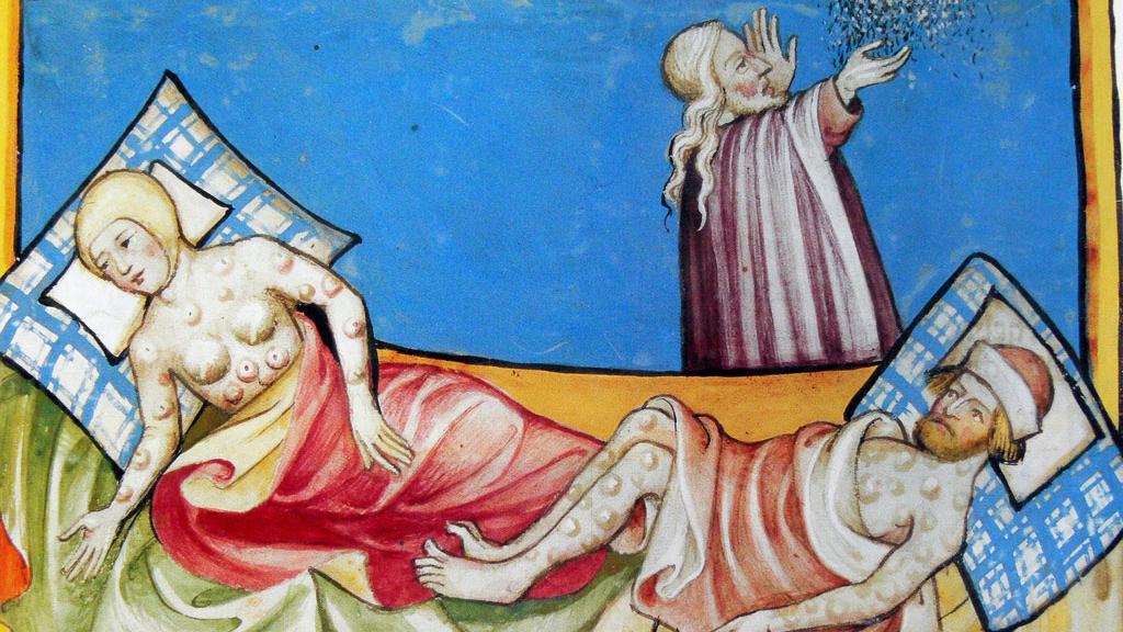 Au 14ème siècle, la peste noire a été considérée comme un fléau de Dieu. [Bible du Toggenburg – Wiki]