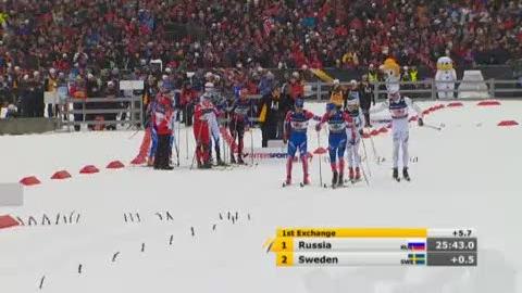 Ski nordique / relais 4 x 10 km: 1er relais. La Russiet la Suède en tête, la Norvège à 22 secondes. La Suisse 11e à ...