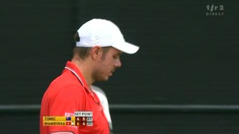 Tennis / Coupe Davis (barrage contre la relégation): Australie - Suisse.1er match: Bernard Tomic - Stanislas Wawrina - 2e set