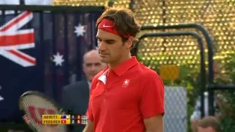 Tennis / Coupe Davis (barrage contre la relégation): Australie - Suisse. 2e match: Lleyton Hewitt - Roger Federer - fin de match