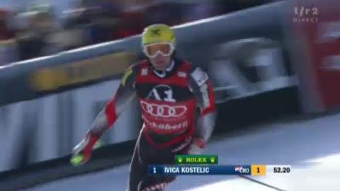 Ski alpin / Slalom de Kitzbühel: Le leader de la Coupe du moned, le Croate Ivica Kostelic, domine la première manche du slalom.