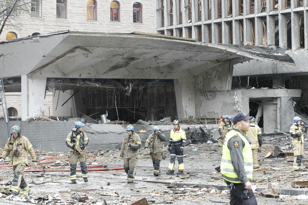 Plusieurs bâtiments ont été fortement endommagés au centre d'Oslo. [KEYSTONE - Thomas Winje]