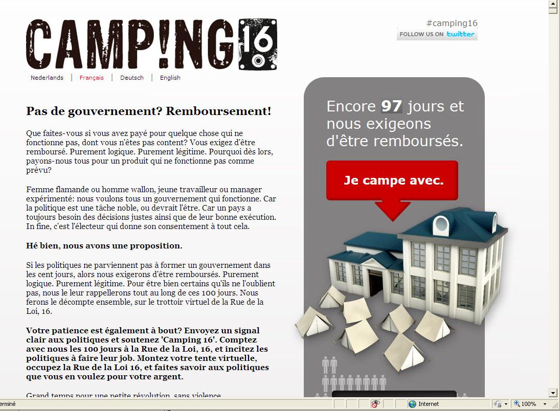 Le site www.camping16.be et ses tentes virtuelles ont déjà plus de 65'000 résidents.