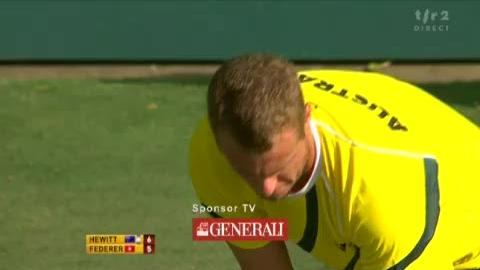 Tennis / Coupe Davis (barrage contre la relégation): Australie - Suisse. 2e match: Lleyton Hewitt - Roger Federer - 1er set