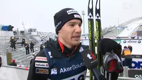 Ski nordique / Mondiaux d'Oslo (Holmenkollen): 15 km classique. Dario Cologna (25e) explique que son matériel, comme celui des Sudéois, était défaillant