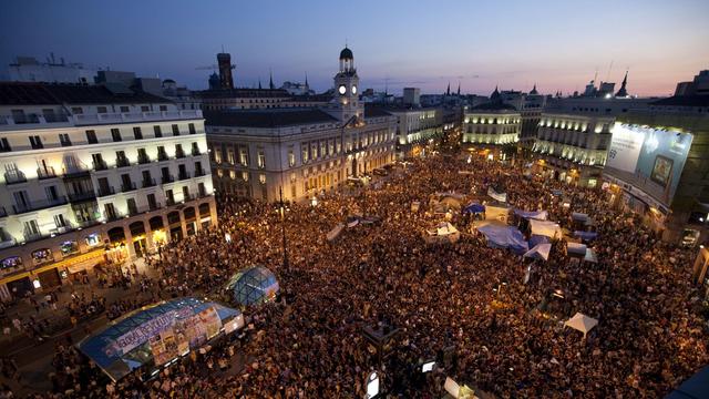 Les "indignés" de la Puerta del Sol à Madrid, le 23 juillet 2011.