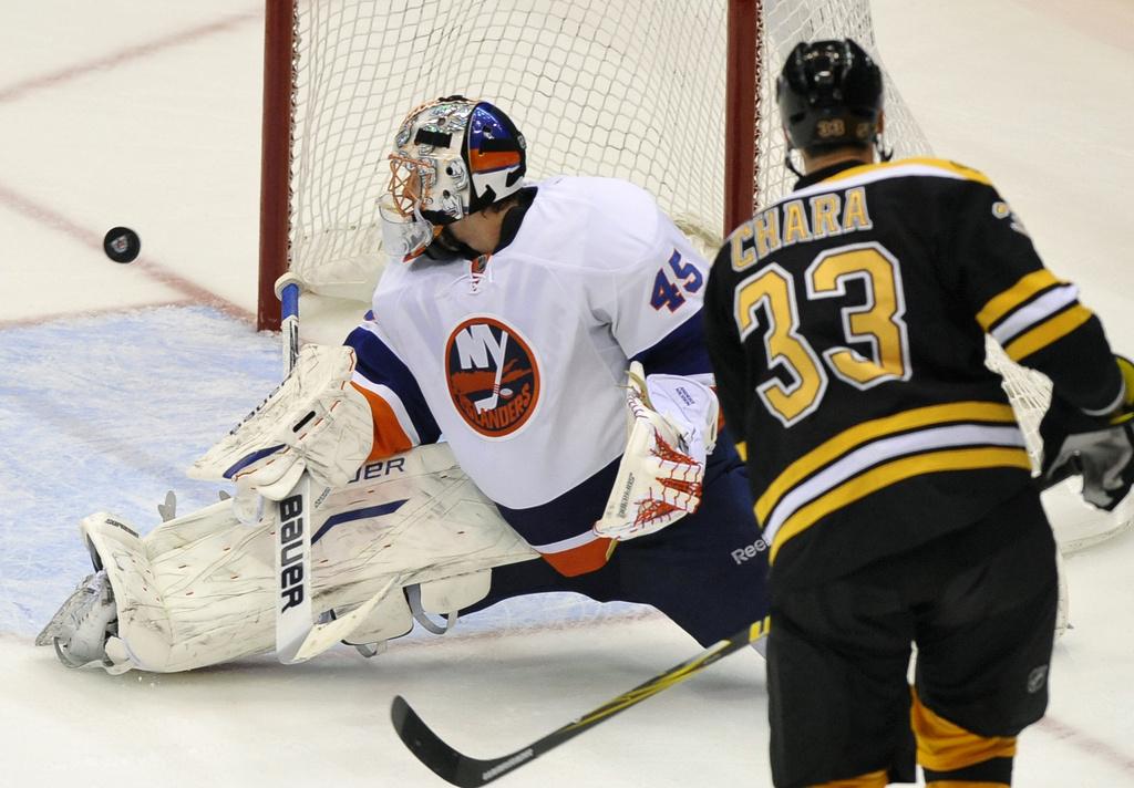 Le jeune Anders Nilsson (21 ans) n'a rien pu faire pour contrer la déferlante des Bruins.