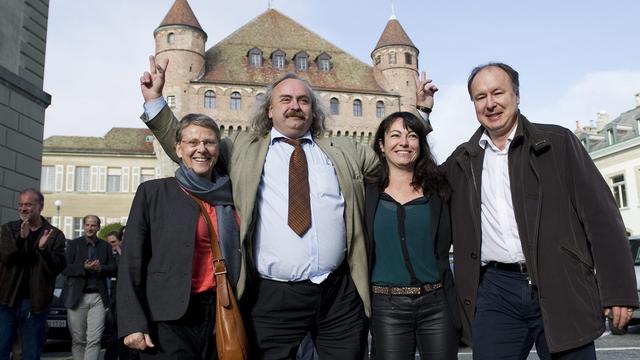 Béatrice Métraux (Les Verts), Géraldine Savary (PS), Luc Recordon (Les Verts) et Pierre-Yves Maillard (PS). [Jean-Christophe Bott]