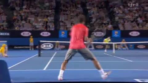 Tennis / Open d'Australie: Rafael Nadal (ESP) - David Ferrer (ESP). David Ferrer mène 2 manches à rien et fait le break au 3e set