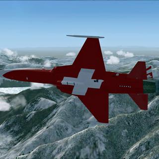 Un F5 suisse, du même genre que l'avion de reconnaissance envoyé pour mesurer la radioactivité - ici aux couleurs de la patrouille suisse. [wingsoflegend.net]