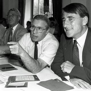 Christoph Blocher en campagne pour les élections fédérales 1995.