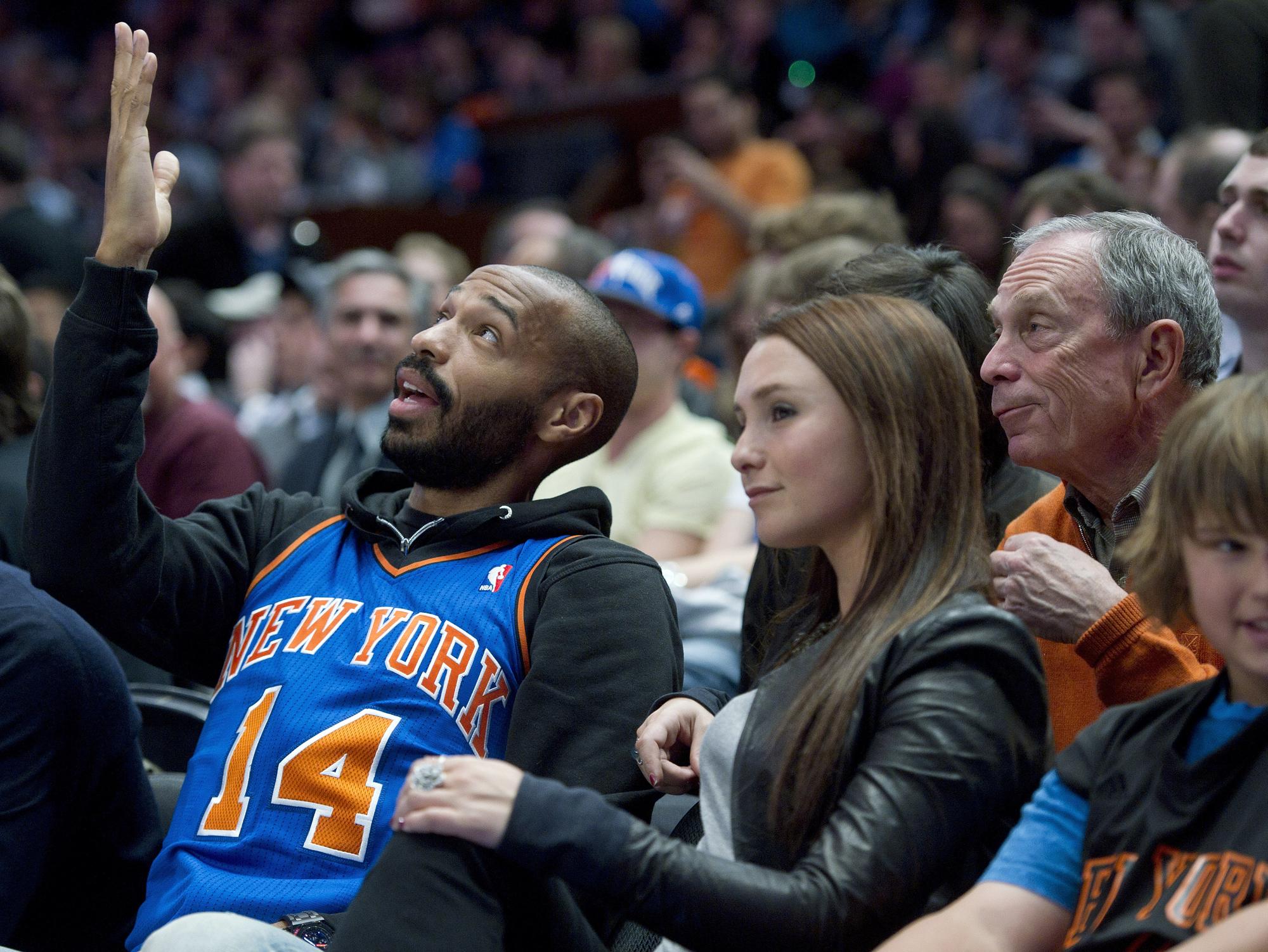 Thierry Henry  New York City Mayor Bloomberg and his daughter Georgina [REUTERS - Ray Stubblebine]