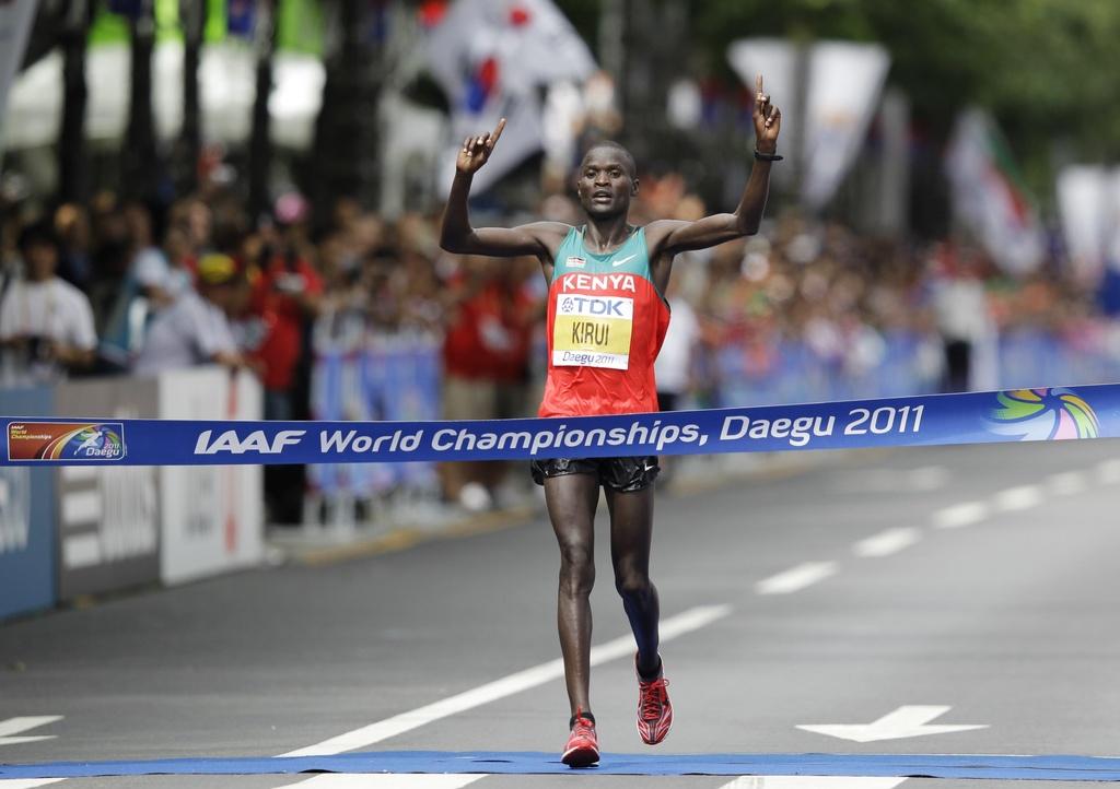 Ex-lièvre de Hailé Gebreselassie, Abel Kirui a décroché à Daegu sa 2e victoire d'affilée lors d'un marathon "mondial". Et avec la manière! [Keystone - Kevin Frayer]