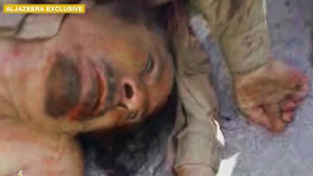 Une photo du corps présumé de Mouammar Kadhafi diffusée sur la chaîne Al Jazeera.