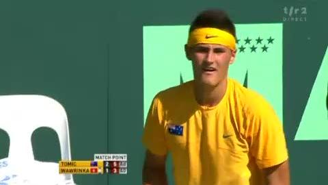 Tennis / Coupe Davis (barrage contre la relégation): Australie - Suisse.1er match: Bernard Tomic - Stanislas Wawrina - dernier set